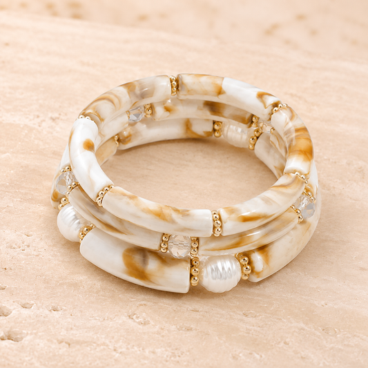 Marbelune Marbled Bangle Set – Beige