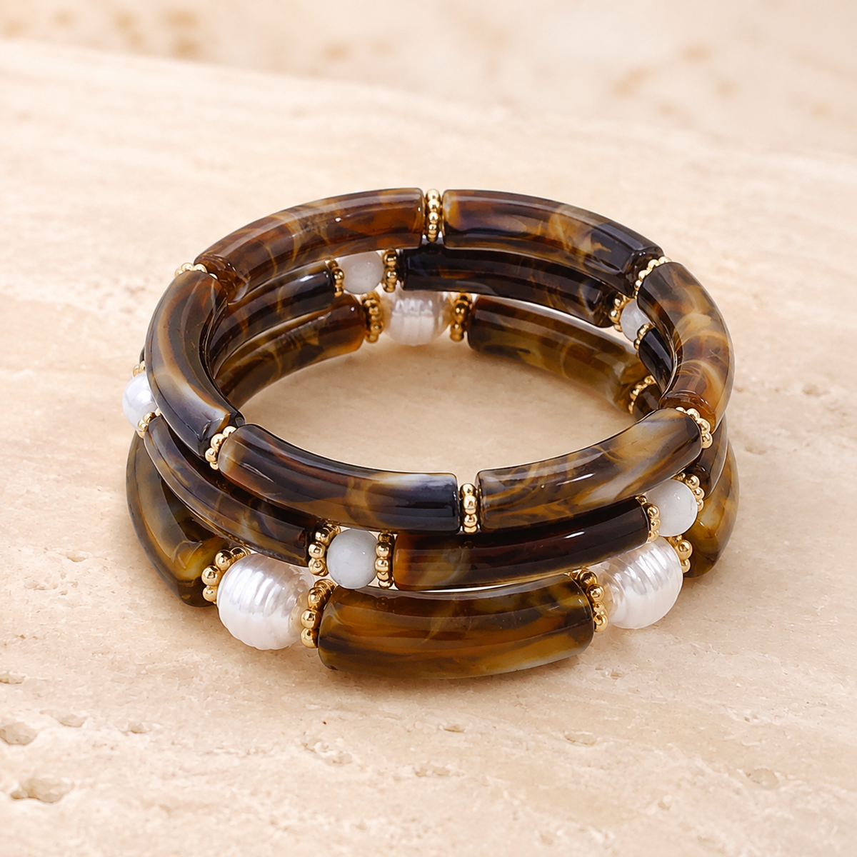 Marbelune Marbled Bangle Set – Tortoiseshell Brown