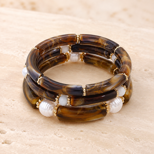 Marbelune Marbled Bangle Set – Tortoiseshell Brown
