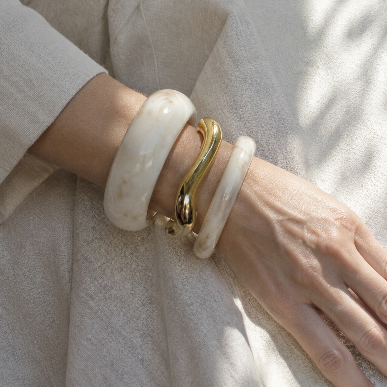 Marbelune Ivory & Gold Statement Bangle Set