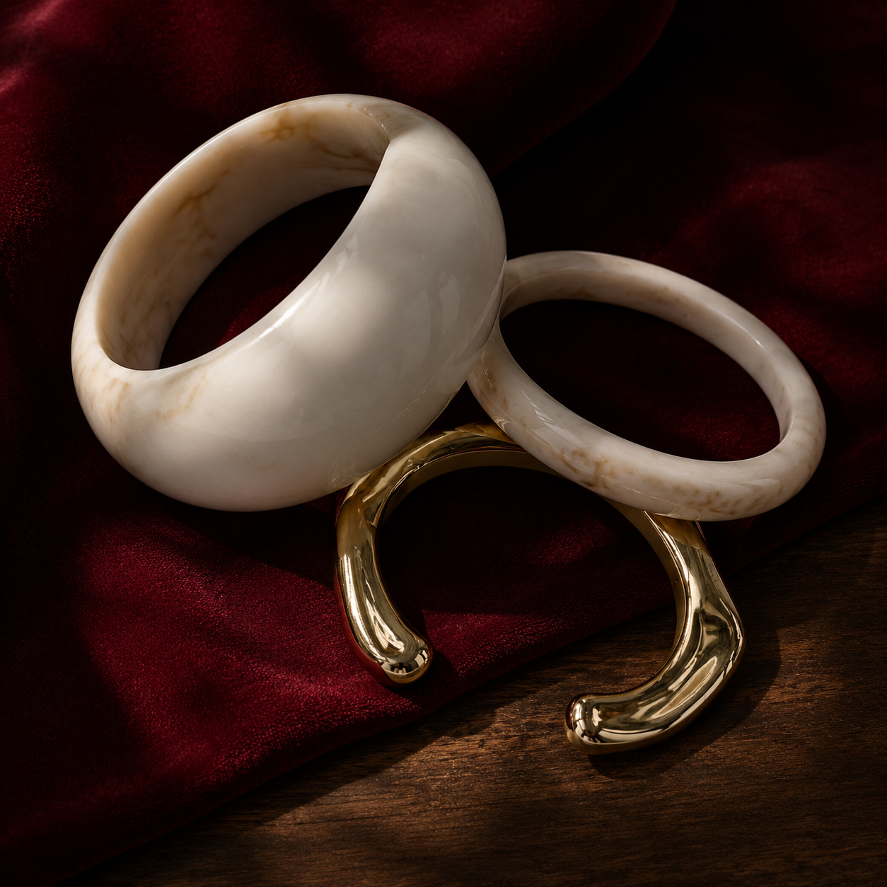 Marbelune Ivory & Gold Statement Bangle Set