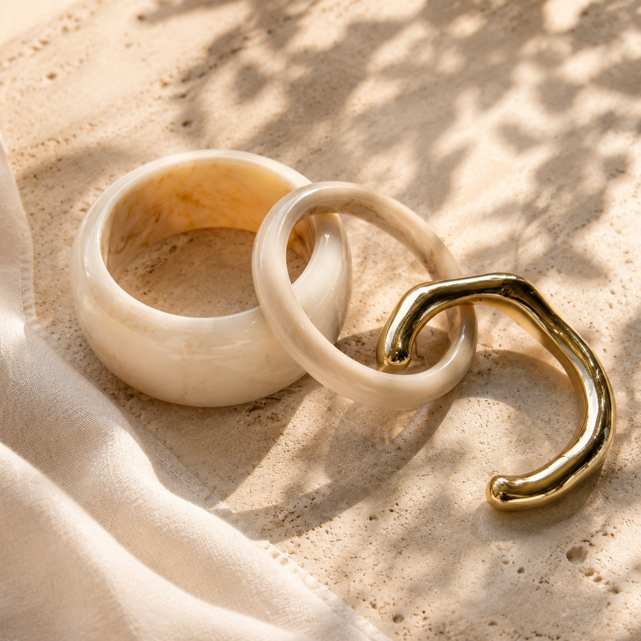 Marbelune Ivory & Gold Statement Bangle Set
