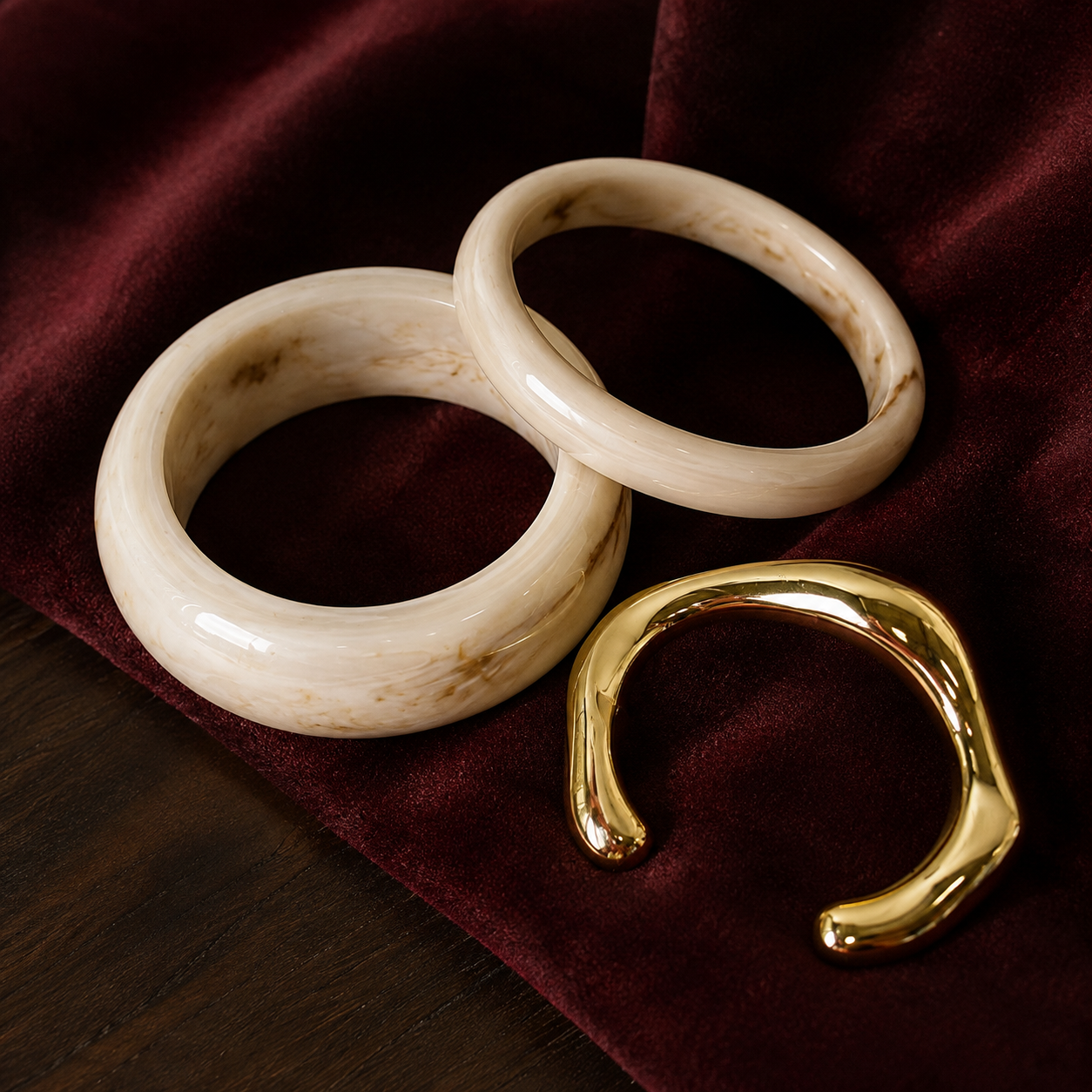 Marbelune Ivory & Gold Statement Bangle Set