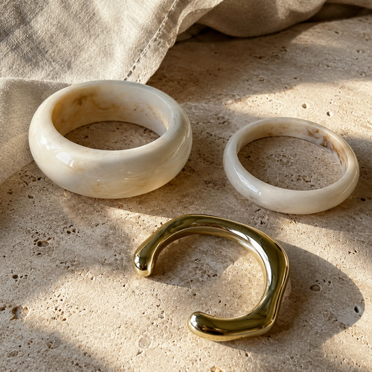 Marbelune Ivory & Gold Statement Bangle Set