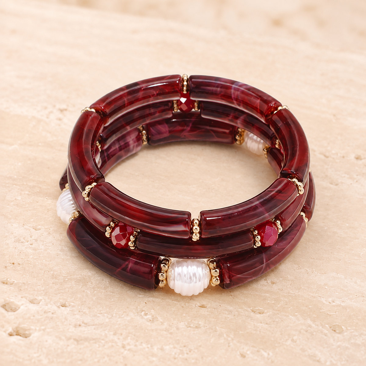 Marbelune Marbled Bangle Set – Wine red