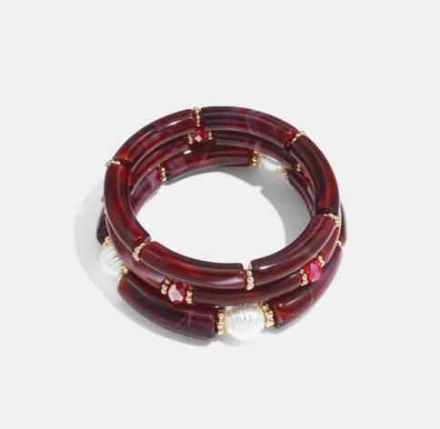 Marbelune Marbled Bangle Set – Wine red