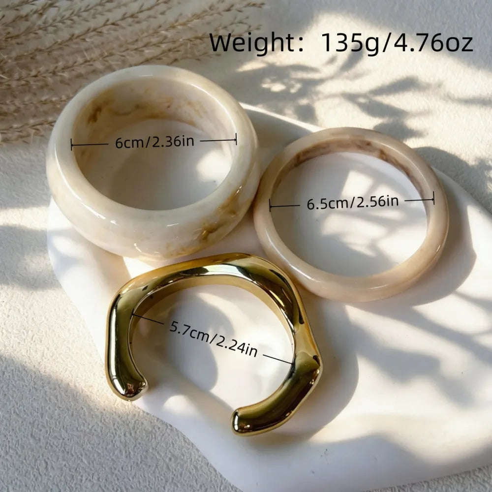 Marbelune Ivory & Gold Statement Bangle Set