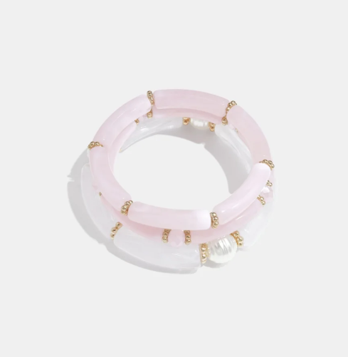 Marbelune Marbled Bangle Set – White and pink